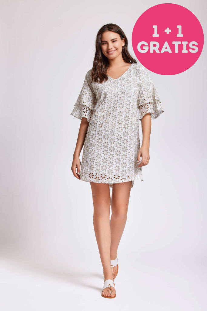 Iconique Golden Age Diana Widesleeve Dress Ic24-019 Off White