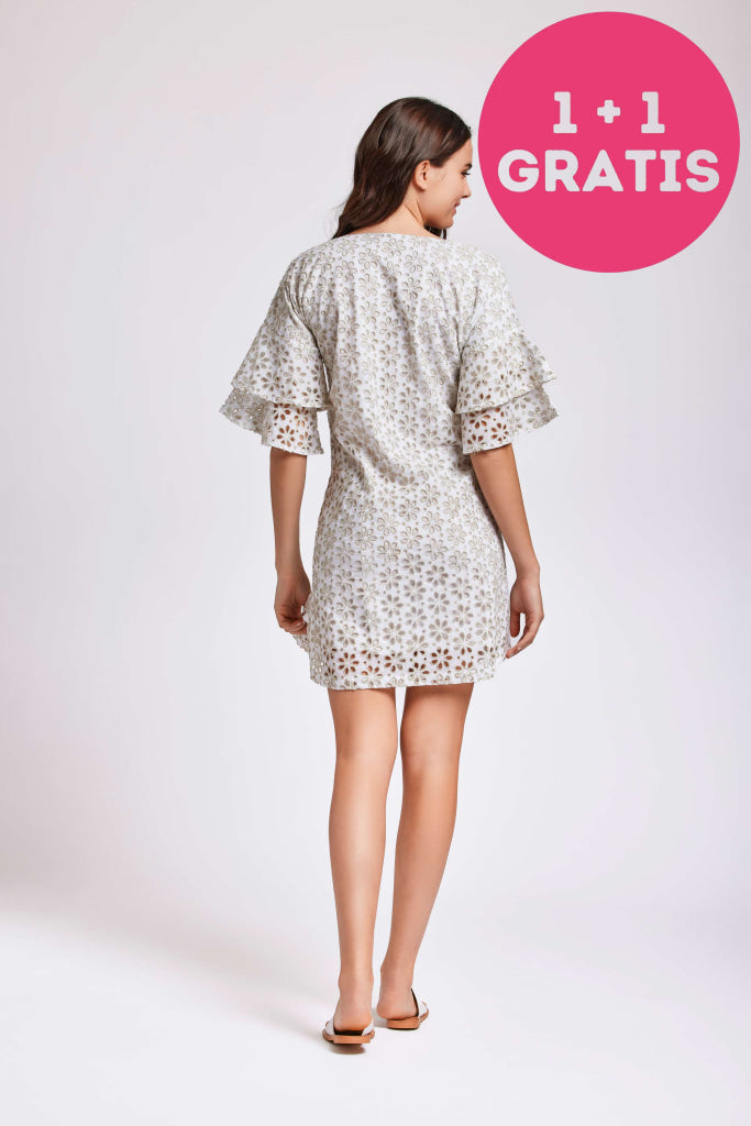 Iconique Golden Age Diana Widesleeve Dress Ic24-019 Off White