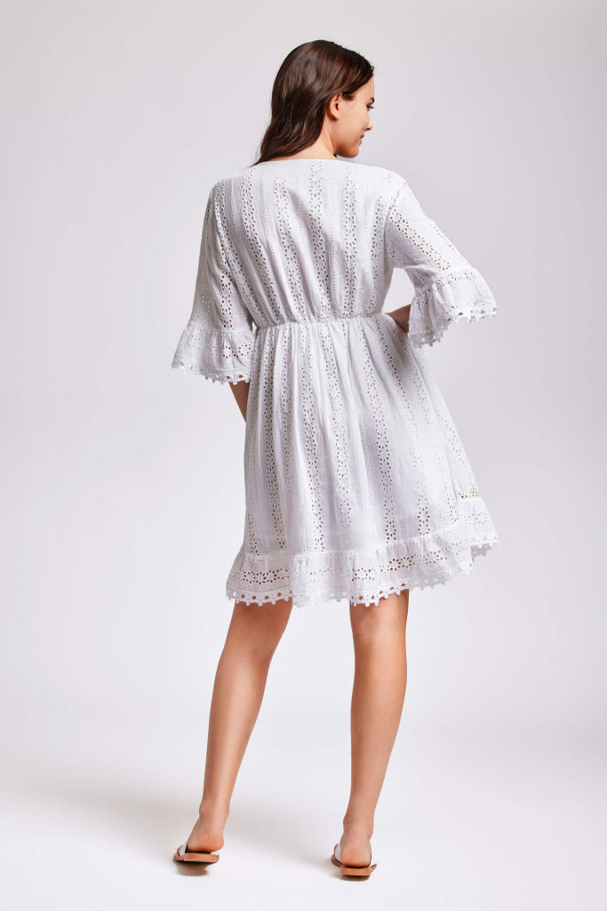 Iconique Positano Giorgia 3/4 Sleeve Dress Ic24-002 Whi