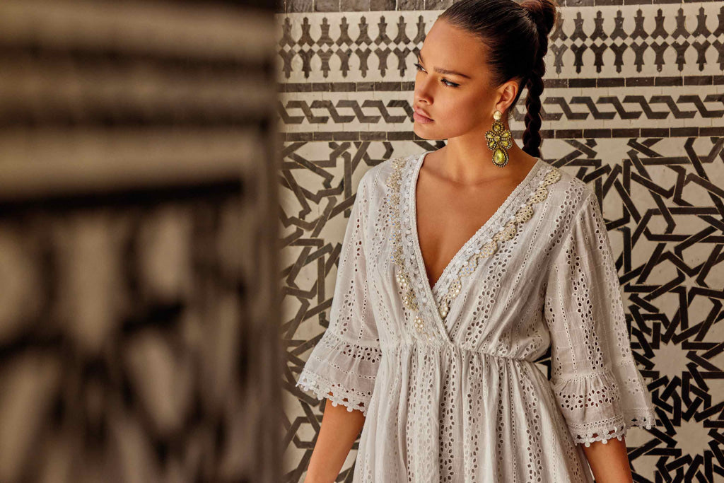 Iconique Positano Giorgia 3/4 Sleeve Dress Ic24-002 Whi