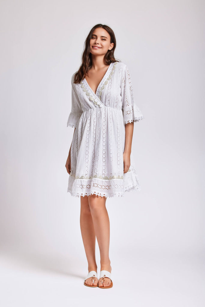 Iconique Positano Giorgia 3/4 Sleeve Dress Ic24-002 Whi