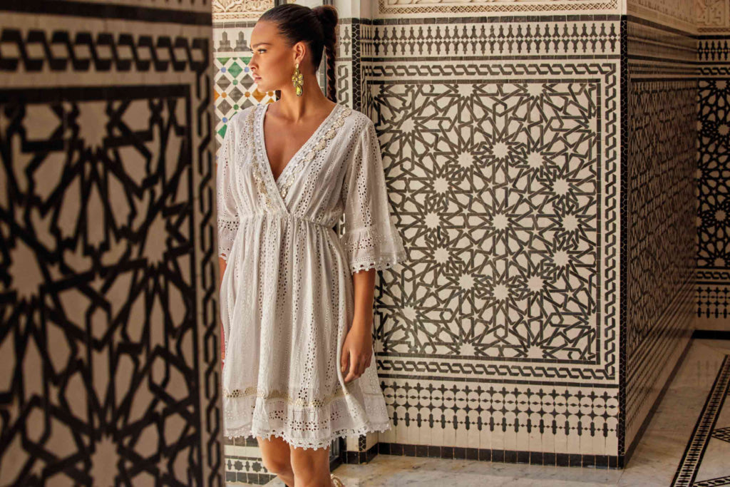 Iconique Positano Giorgia 3/4 Sleeve Dress Ic24-002 Whi S