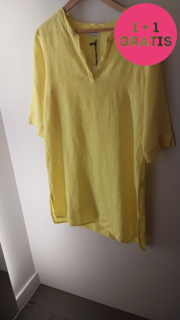 La Fabbrica Del Lino Kaftan Korte Mouw 100% Linnen Es914 405 Banana S