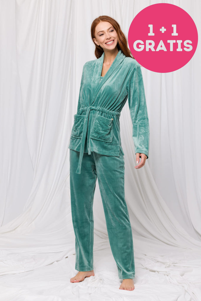 Lords & Lilies 3Delig Huispak Fluweel 232-52-Tpa-V 867 Blauw/Groen