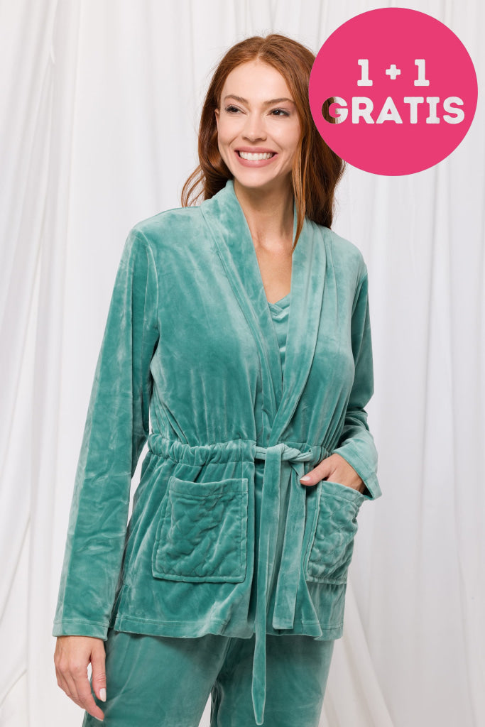 Lords & Lilies 3Delig Huispak Fluweel 232-52-Tpa-V 867 Blauw/Groen M
