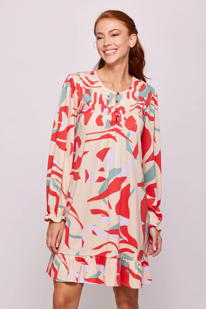 Lords & Lilies Nachtkleed Met Knoopjes 232-50-Xdh-S 984 Kleurvlakken Print Xs