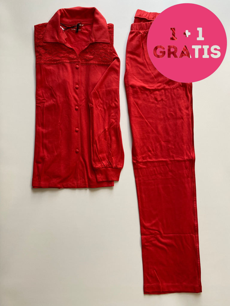 Lords & Lilies Pyjama Met Doorknoop 232-50-Xph-S 498 Rood Xs