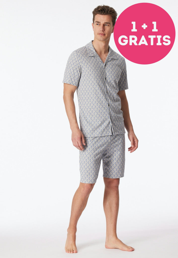 Schiesser Pyjama Kort 181177 202 Grau-Mel.