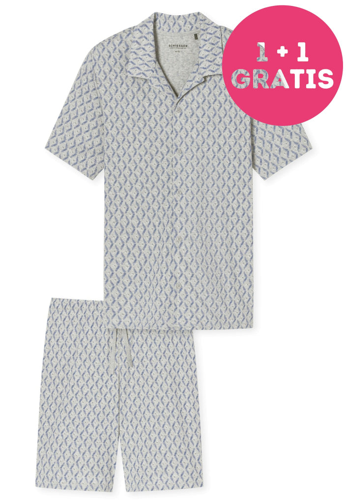 Schiesser Pyjama Kort 181177 202 Grau-Mel.
