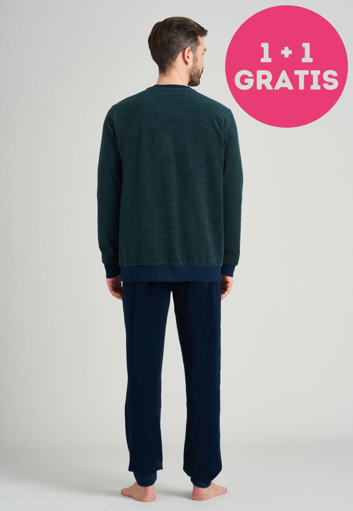 Schiesser Pyjama Lang Badstof 175604 702 Donkergroen
