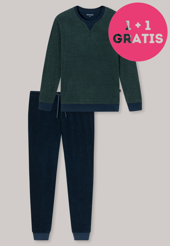 Schiesser Pyjama Lang Badstof 175604 702 Donkergroen
