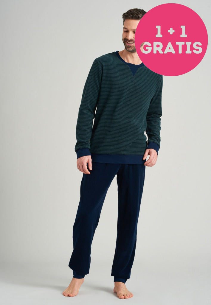 Schiesser Pyjama Lang Badstof 175604 702 Donkergroen 50